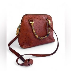 Vintage Ostrich Leather Bamboo Handle Bag Laurent Effel